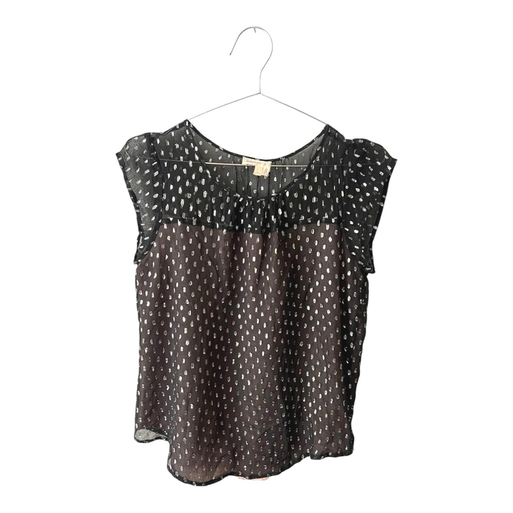 Anthropologie Meadow Rue Top Small Chiffon Metallic Flutter Sleeve Blouse